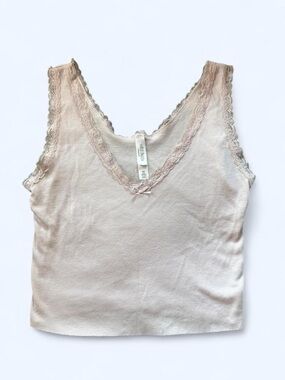 wild fable Lace-Trim Ribbed V-Neck Tank - Pale Pink